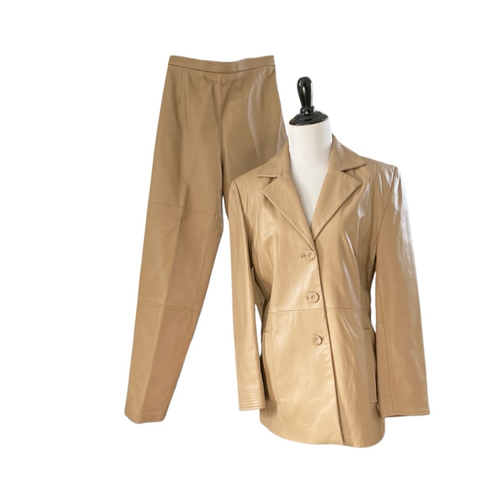 Terry Lewis Classic Luxuries Leather Pant Suit Blazer Pants Suit EUC Size XS